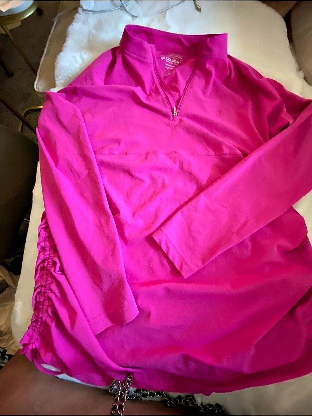 Coolibar Lawai Ruche Swim Shirt Cover-Up Pink Like New